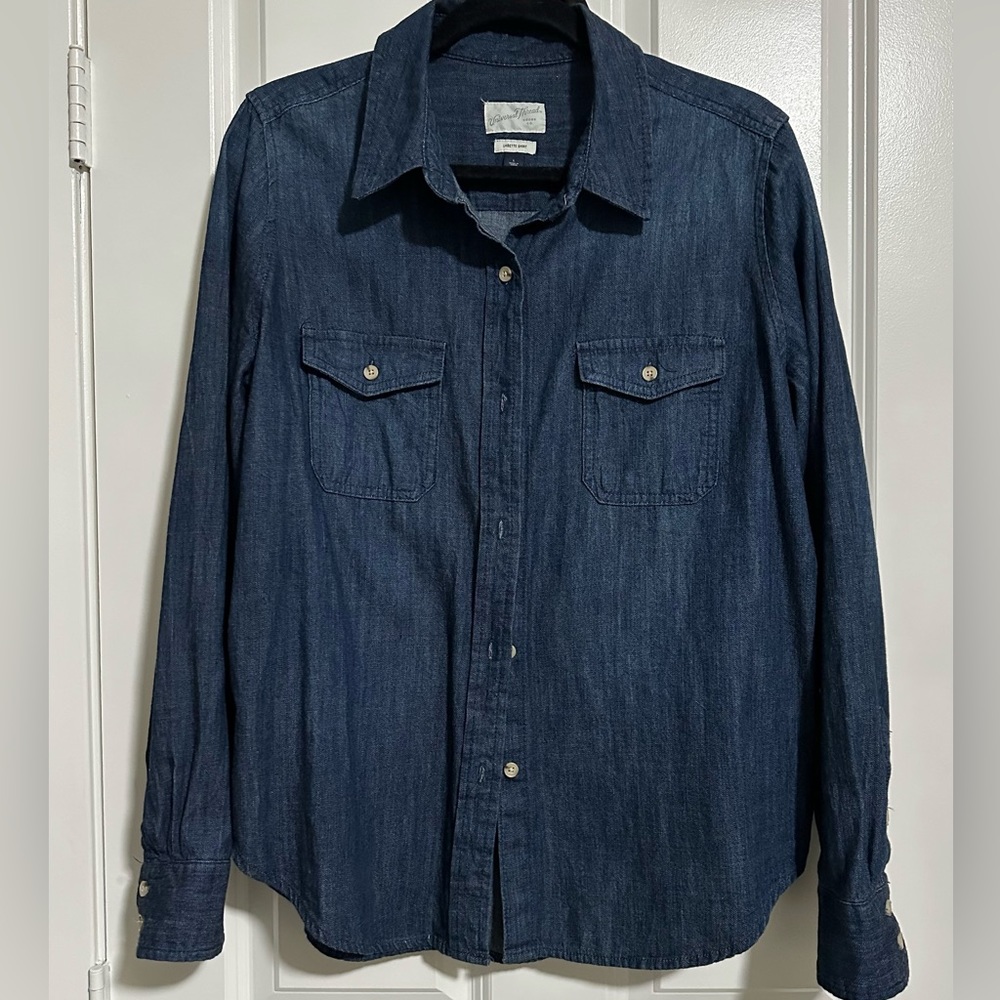Universal thread dark denim chambray shirt women's large